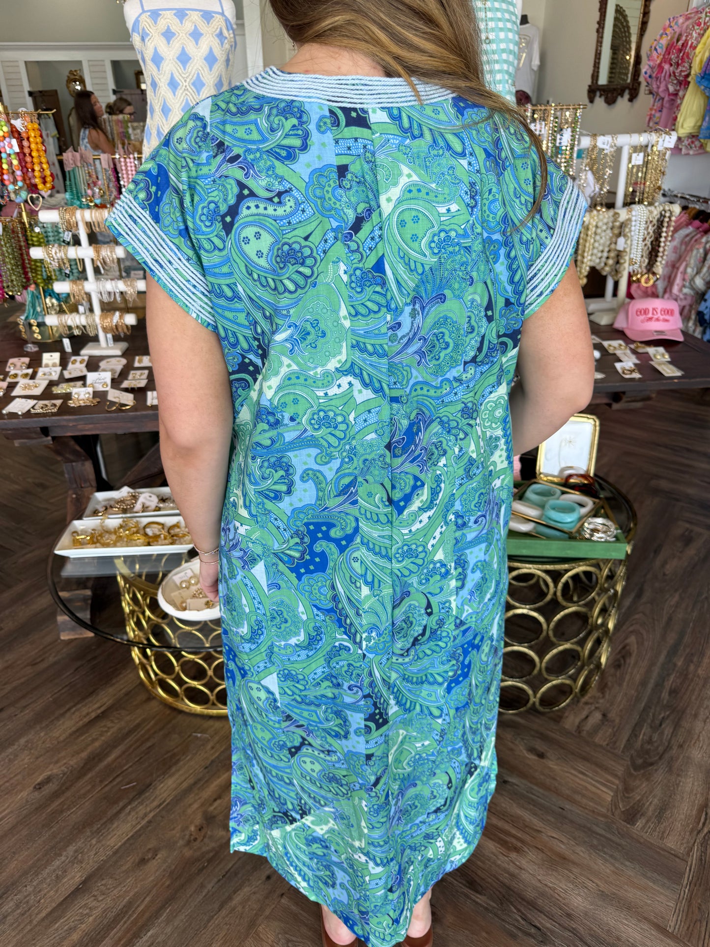 Blue Paisley Green Dress