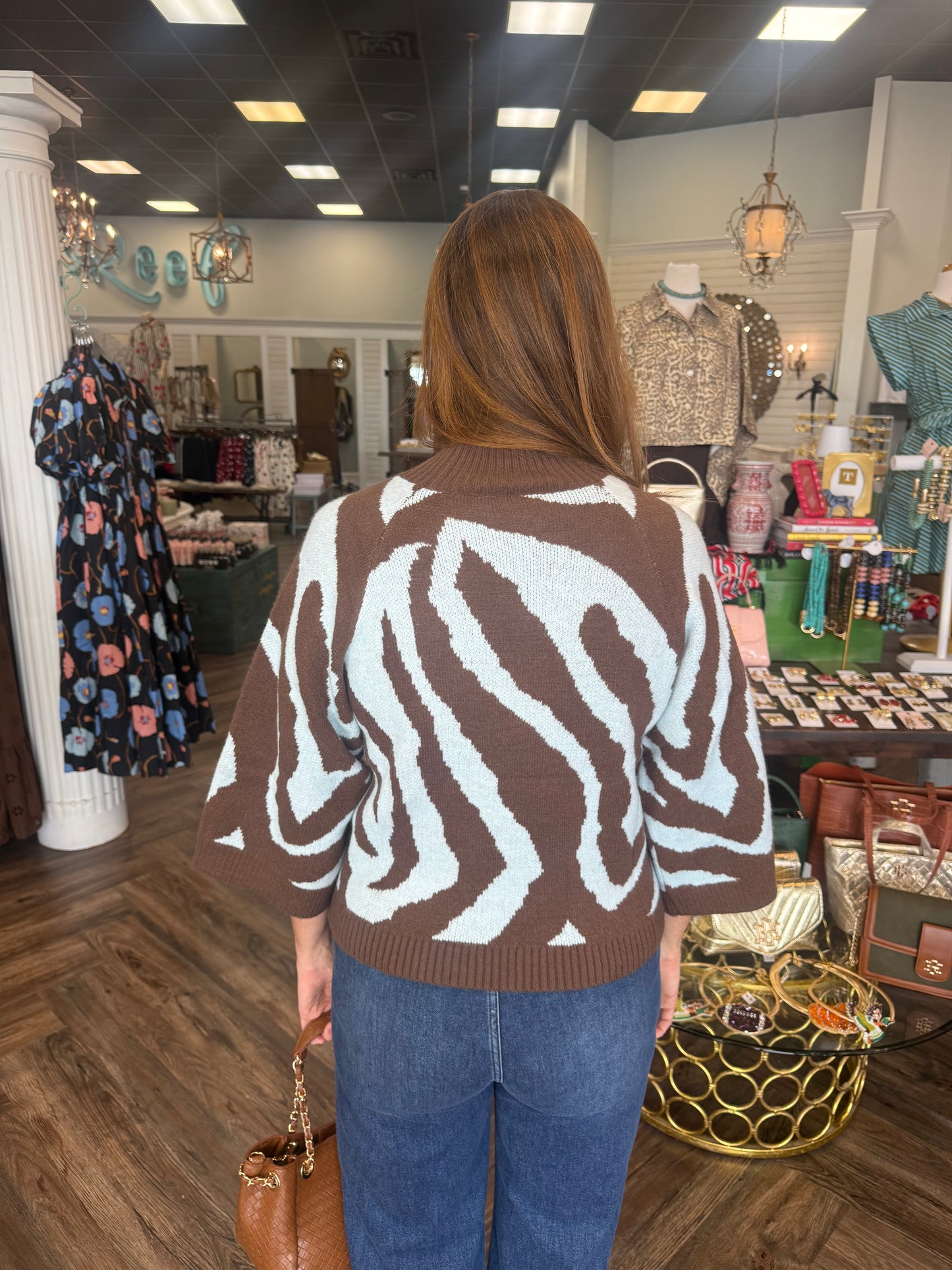 Brown and Blue Zebra Sweater