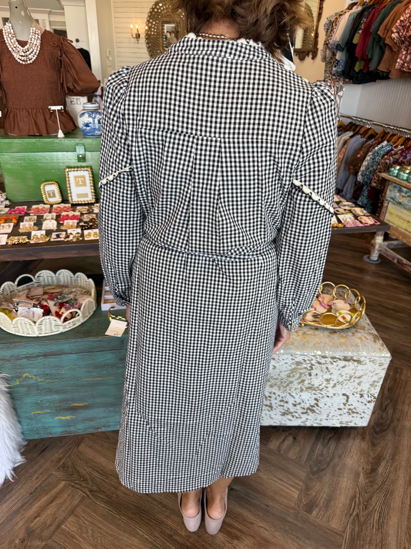 Dani Gingham Midi Dress: Black