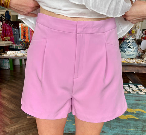 Solid Pleated Shorts: Pink
