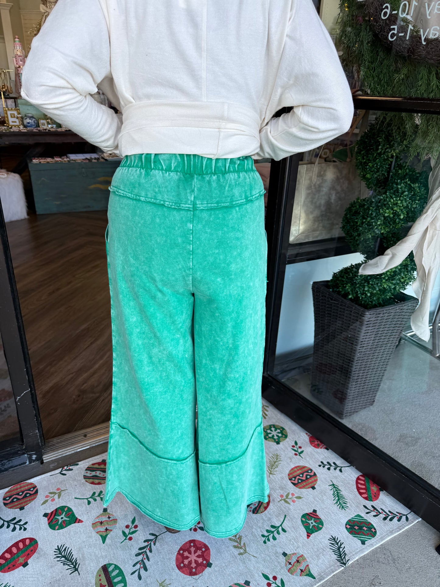 Exposed Hem Pants: Green