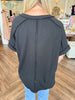V-Neck Corded Top- Black