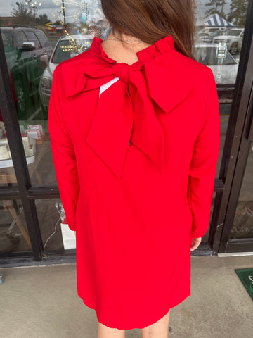 Ruffle Long Sleeve Mini Dress: Red