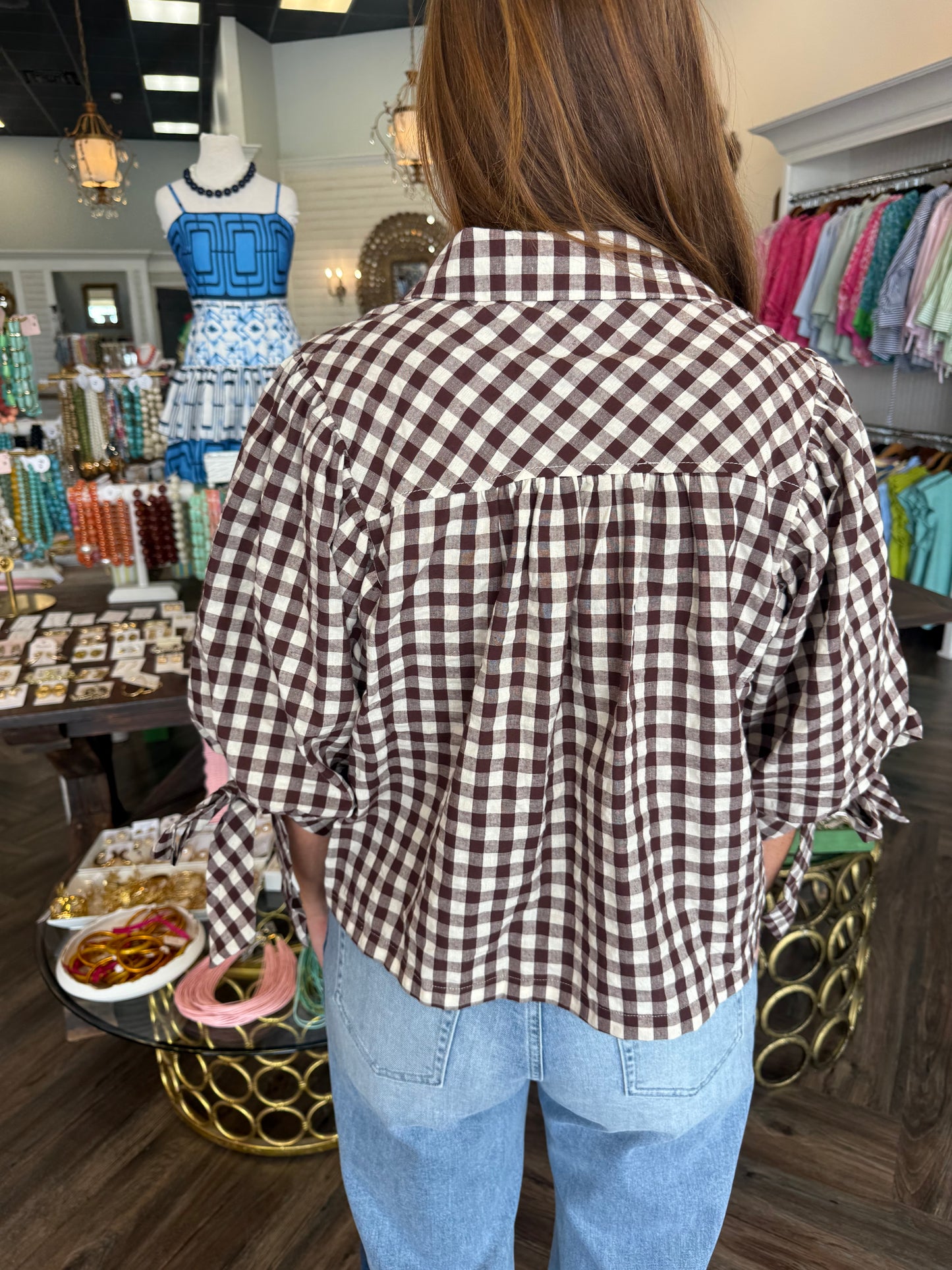 Scalloped Brown Plaid Top
