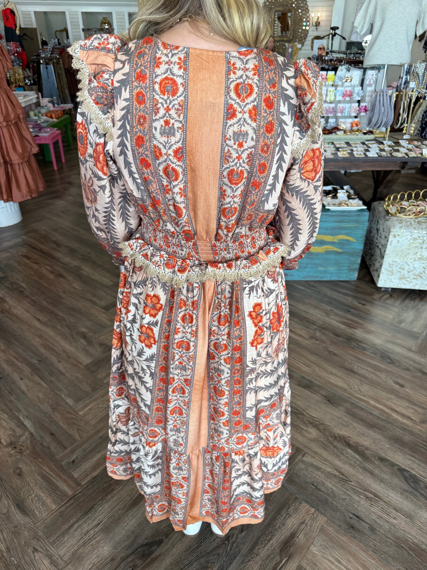 Rust Tribal Midi Dress