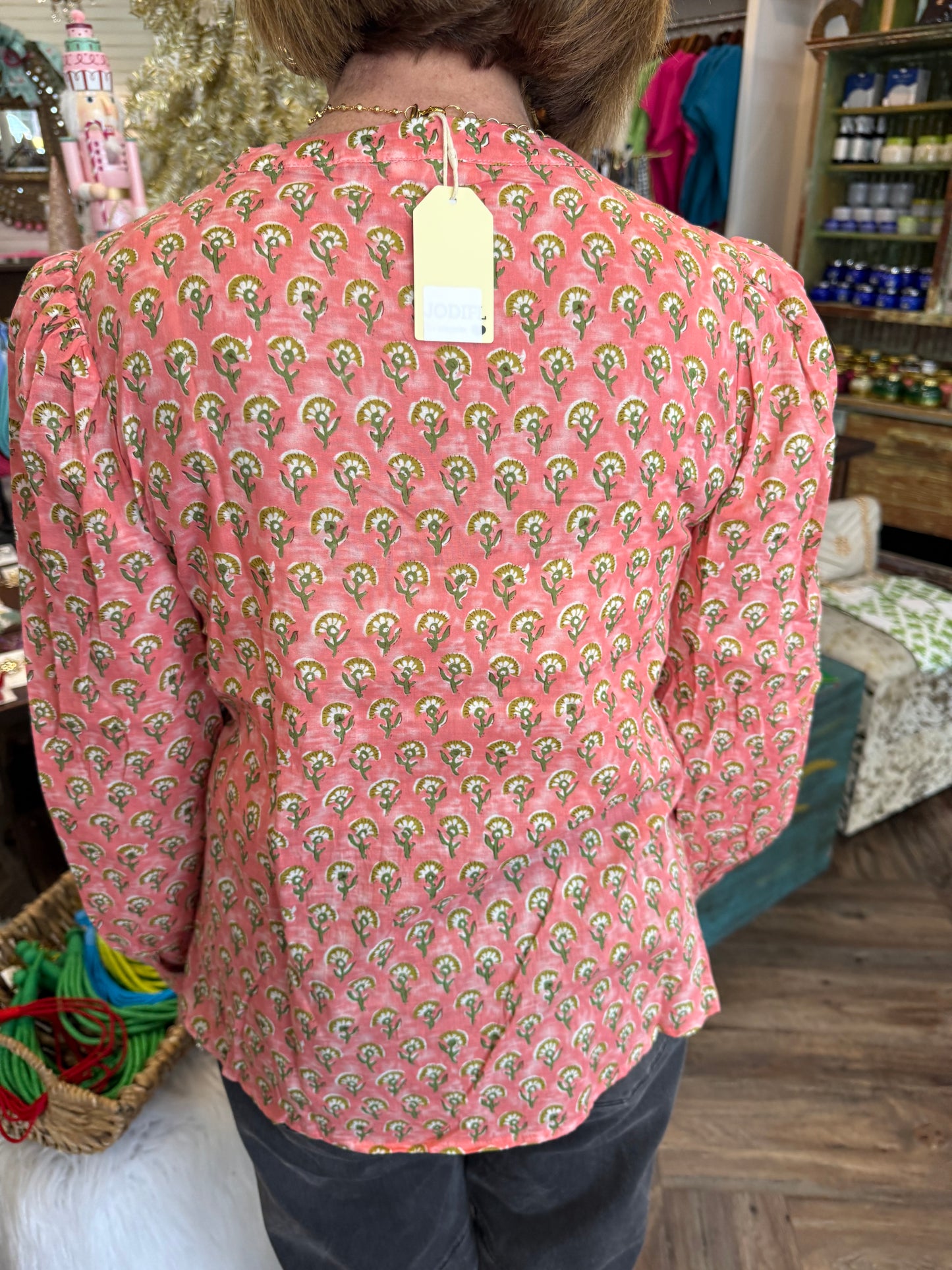 Coral Pintuck Floral Top