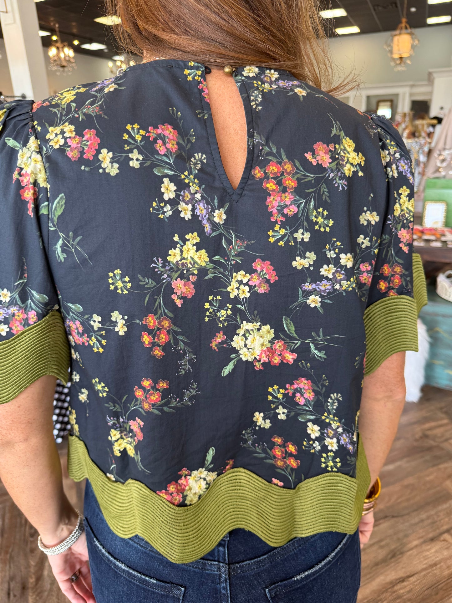 Black Floral Wave Top