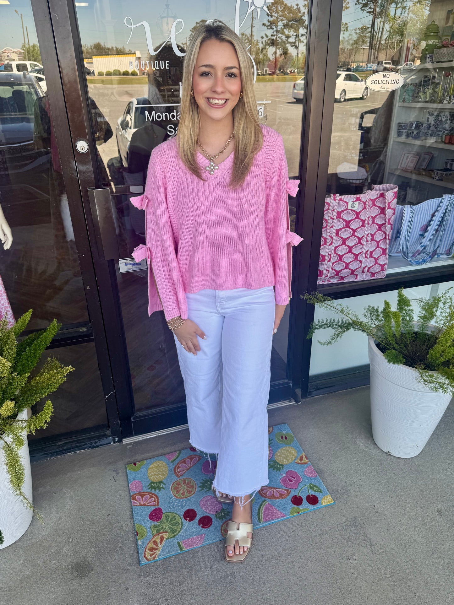 Pink Bow Tie Knit Top