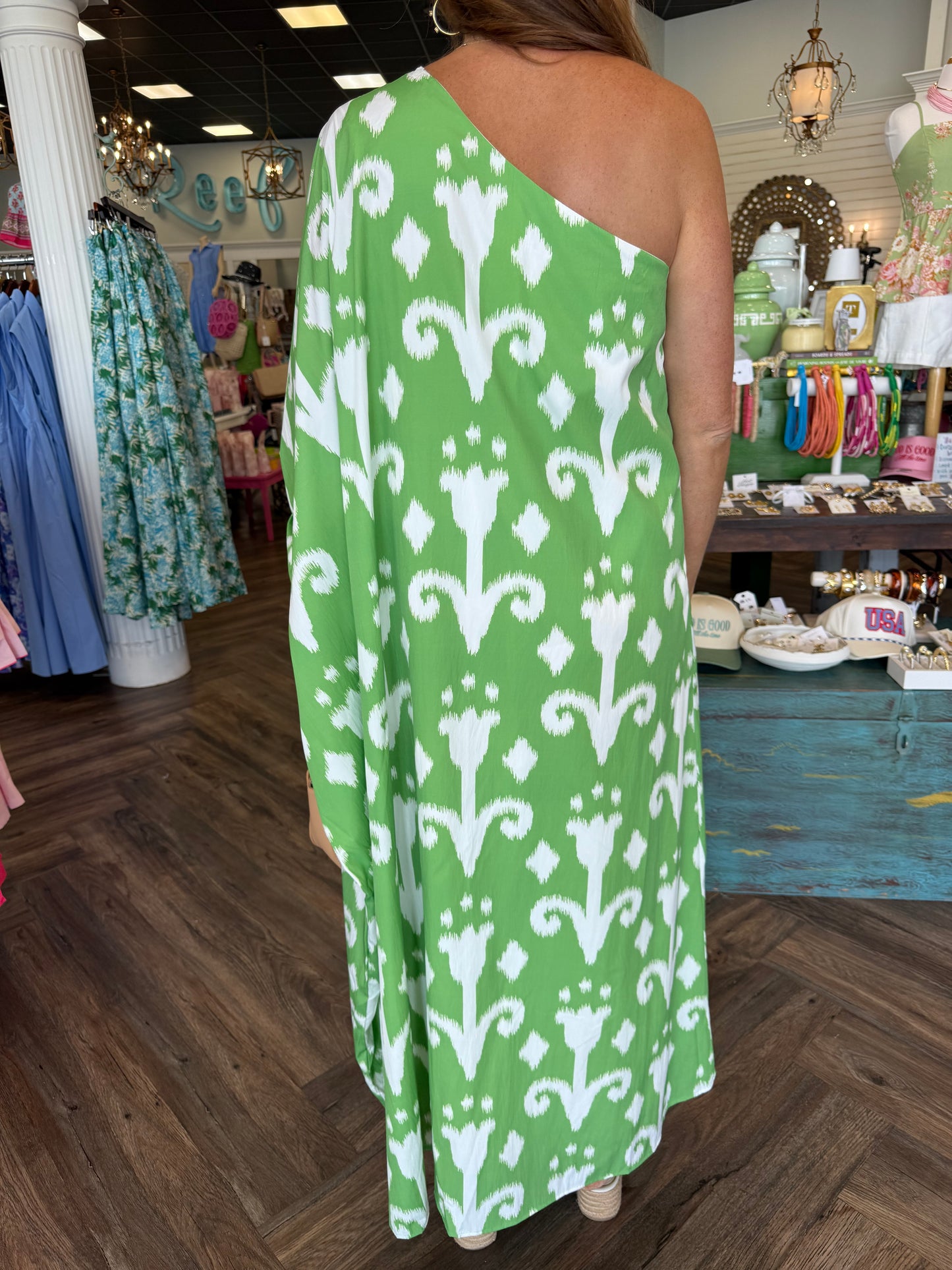 Green Petal One Shoulder Maxi Dress