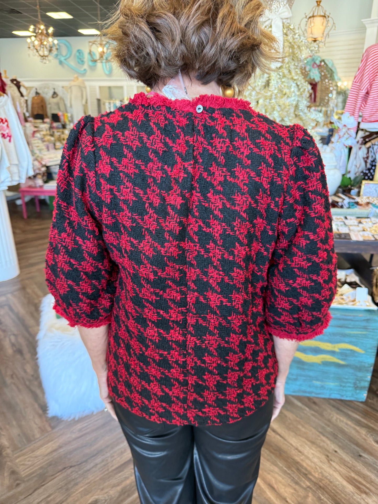 Houndstooth Tweed Top