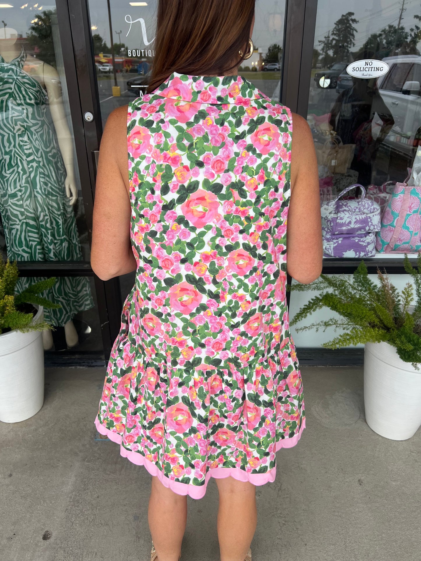 Sarah Scalloped Dress: Pink Flower
