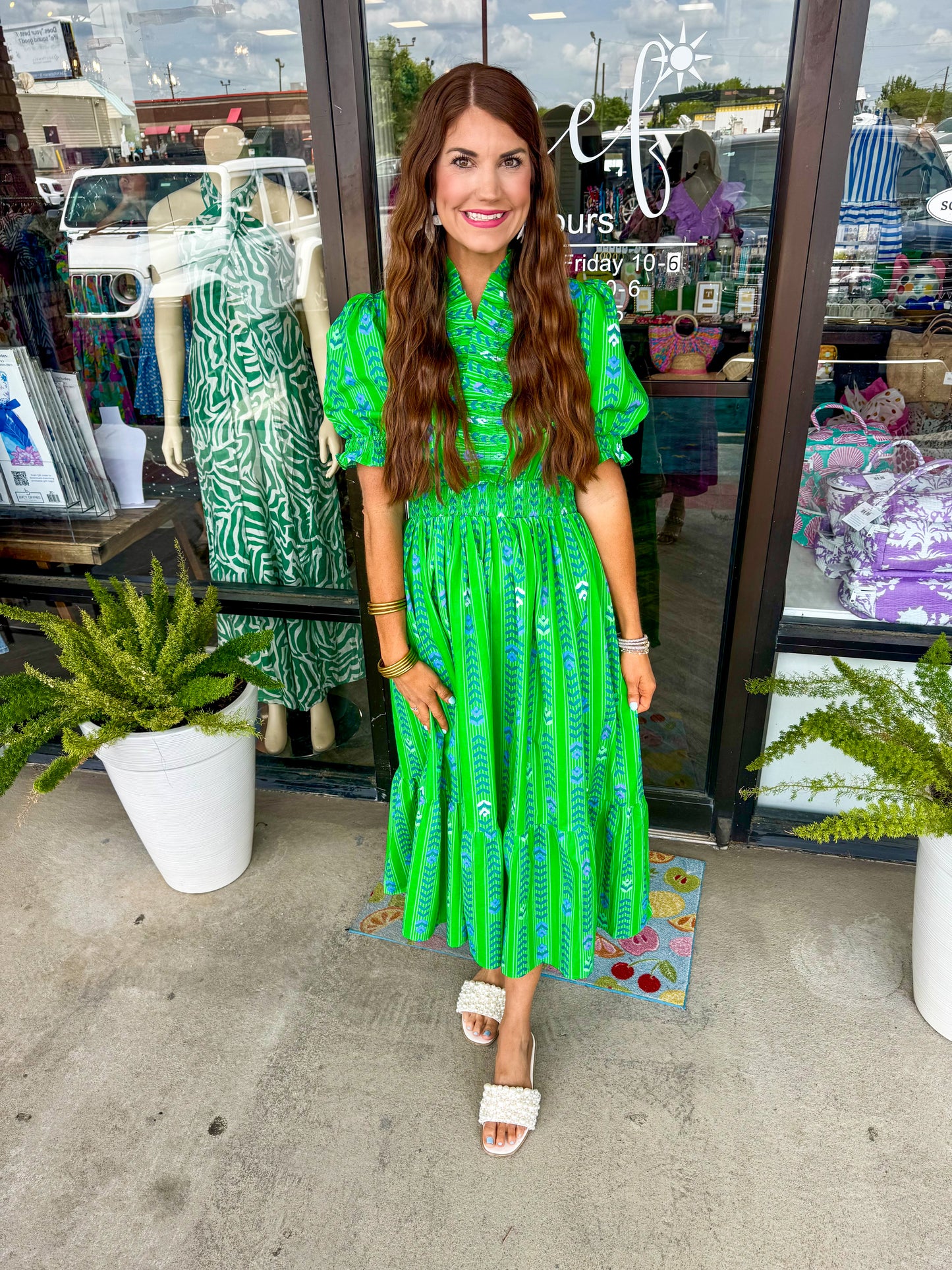 Christy Ruffle Midi Dress: Green