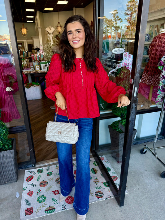 Check Textured Blouse: Red