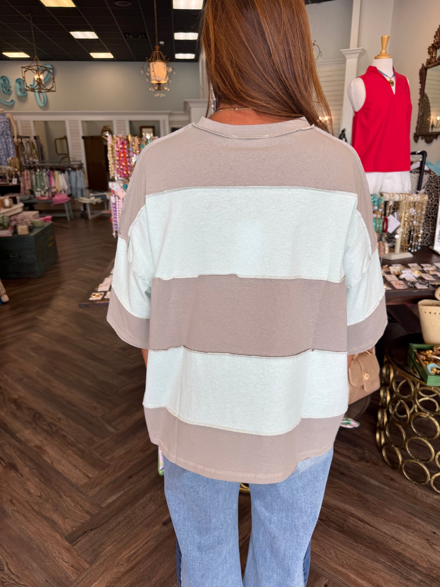 Polly Colorblock Top: Sky Blue