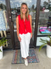 Floral Tie Applique Top: Red