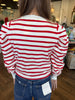 Red & White Striped Puff Sleeve Sweater