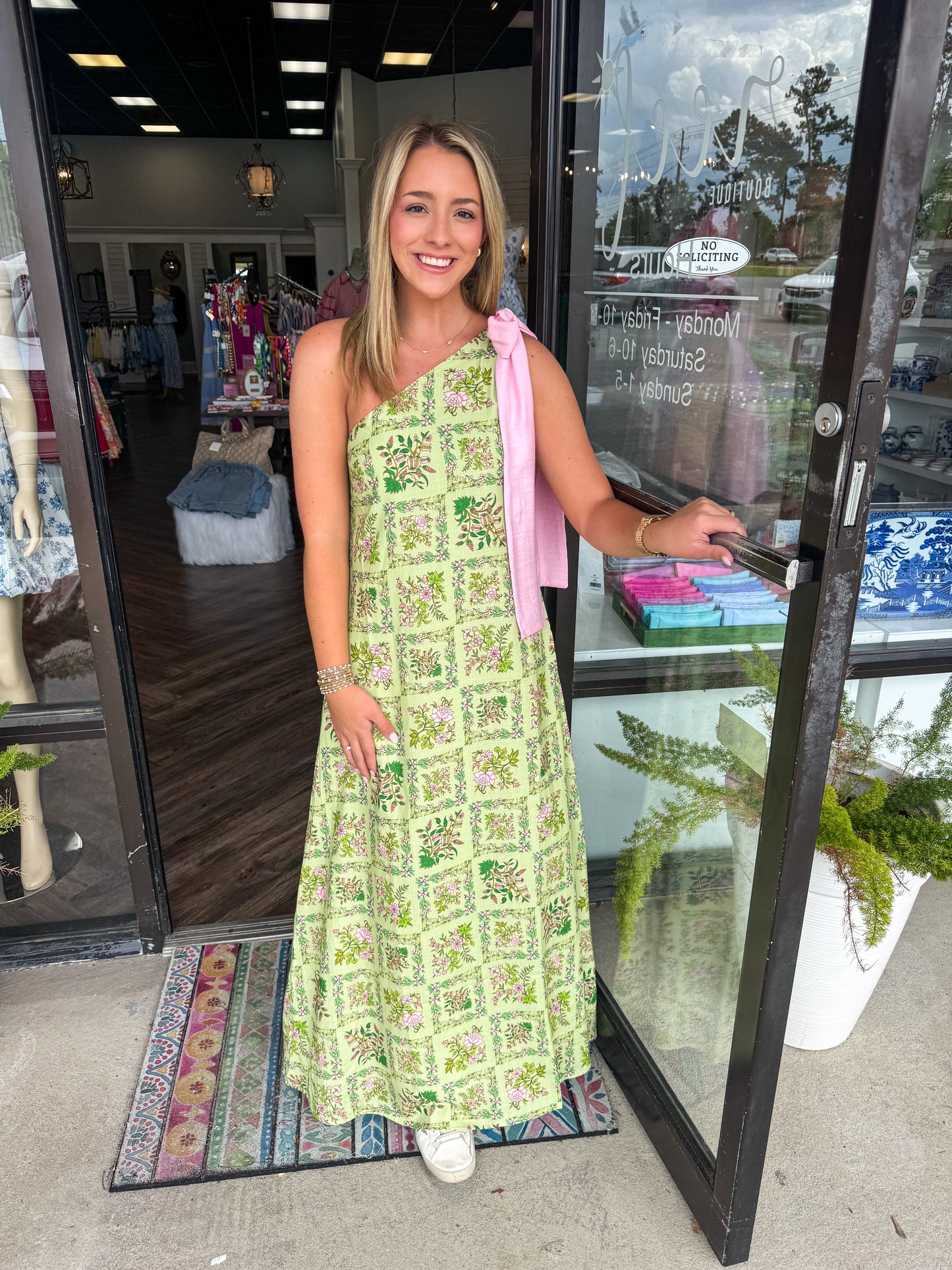 One Shoulder Garden Midi Dress