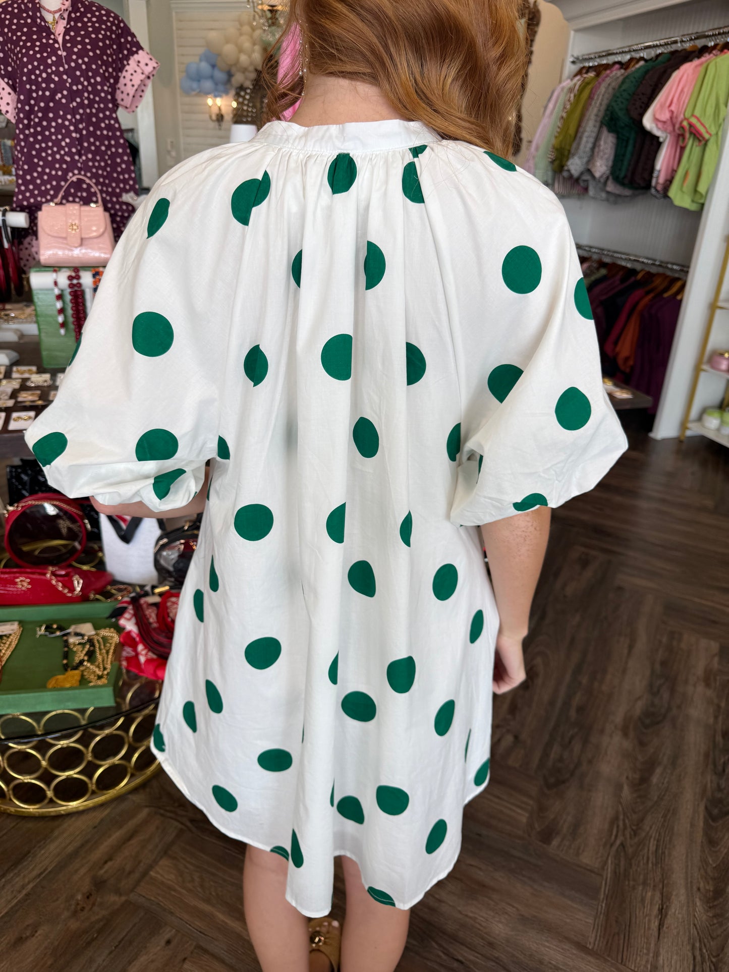 Green and White Polka Dot Mini