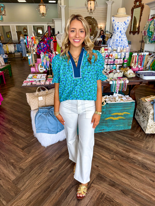 Blue and Green Daisy Top