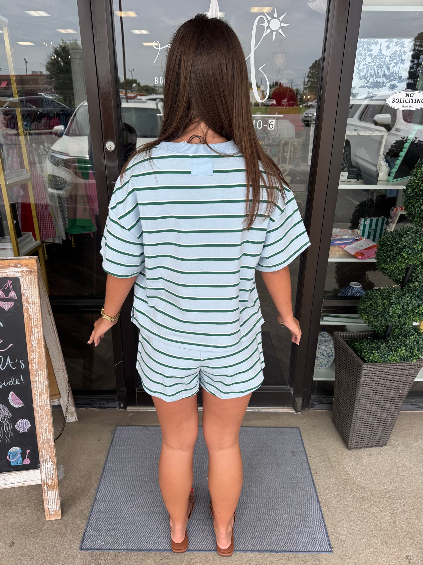 Baby Blue Striped Shorts Set
