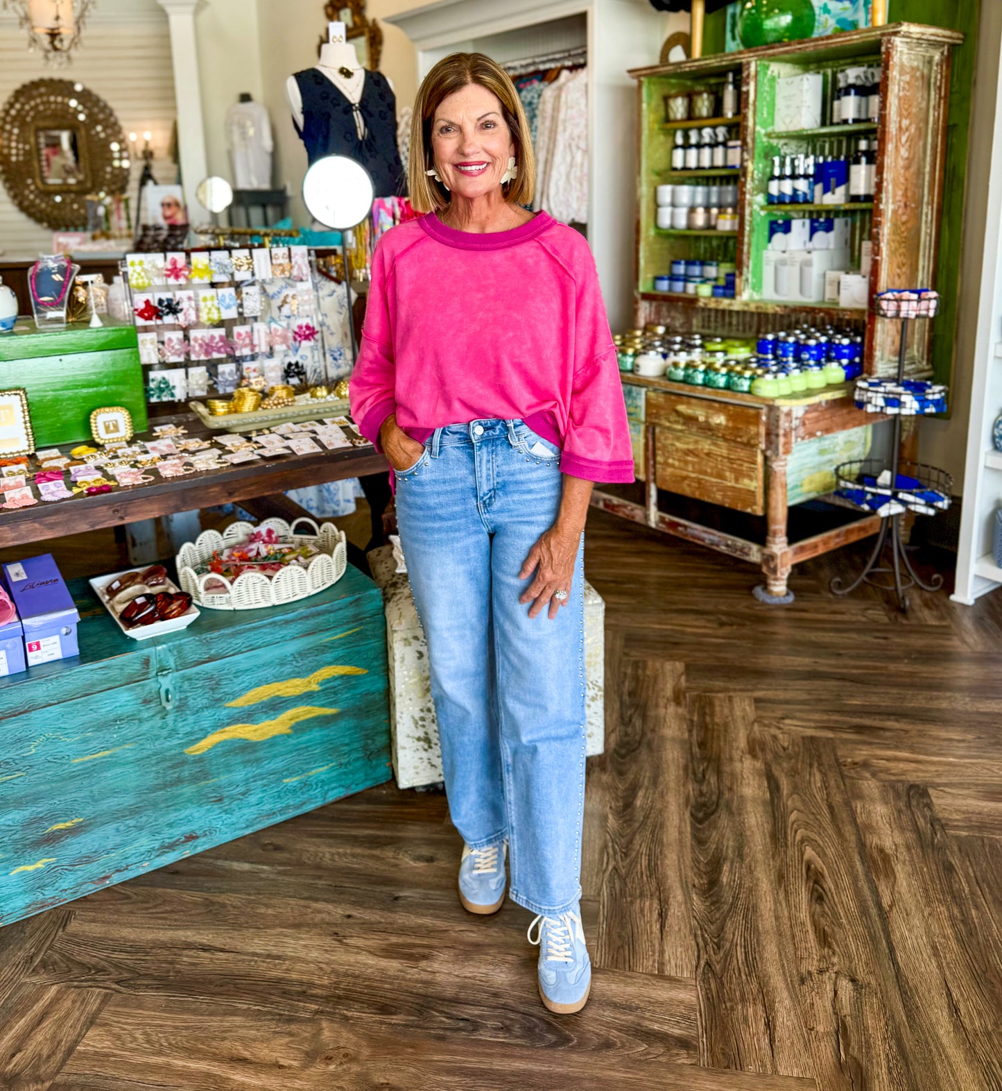 Mineral Wash Oversized Top: Pink