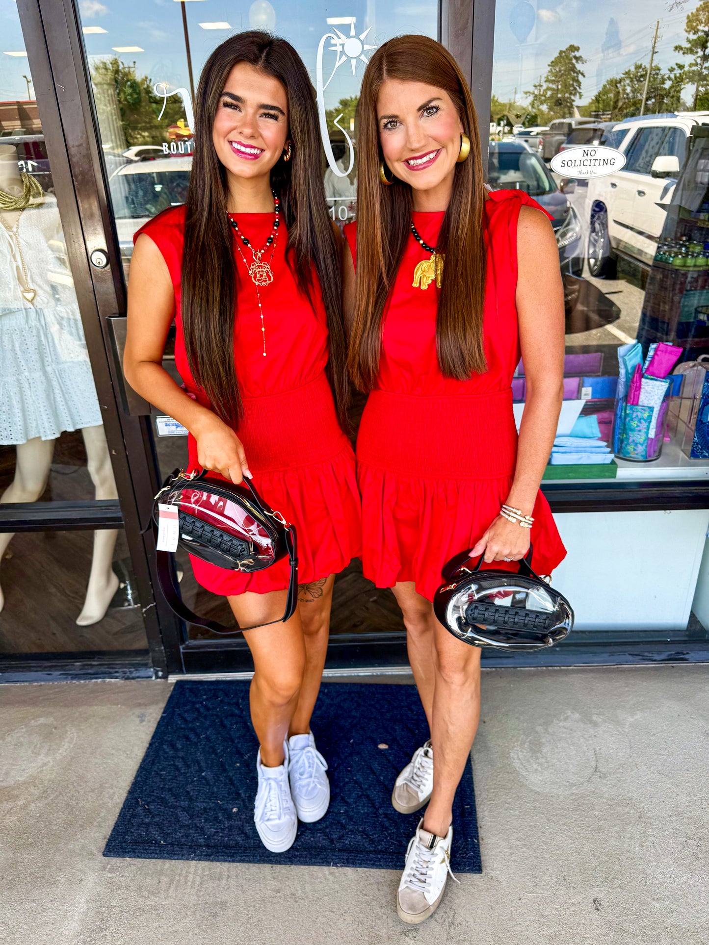 Smocked Waist Band Dress: Red