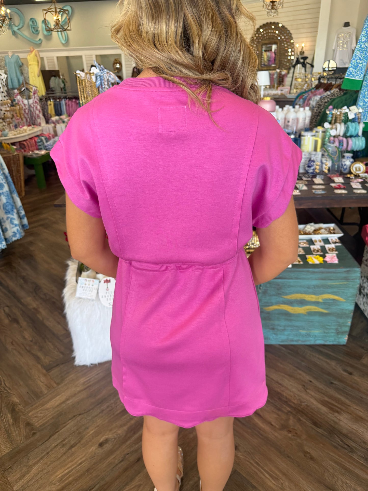 Scalloped Drawstring Dress: Peony