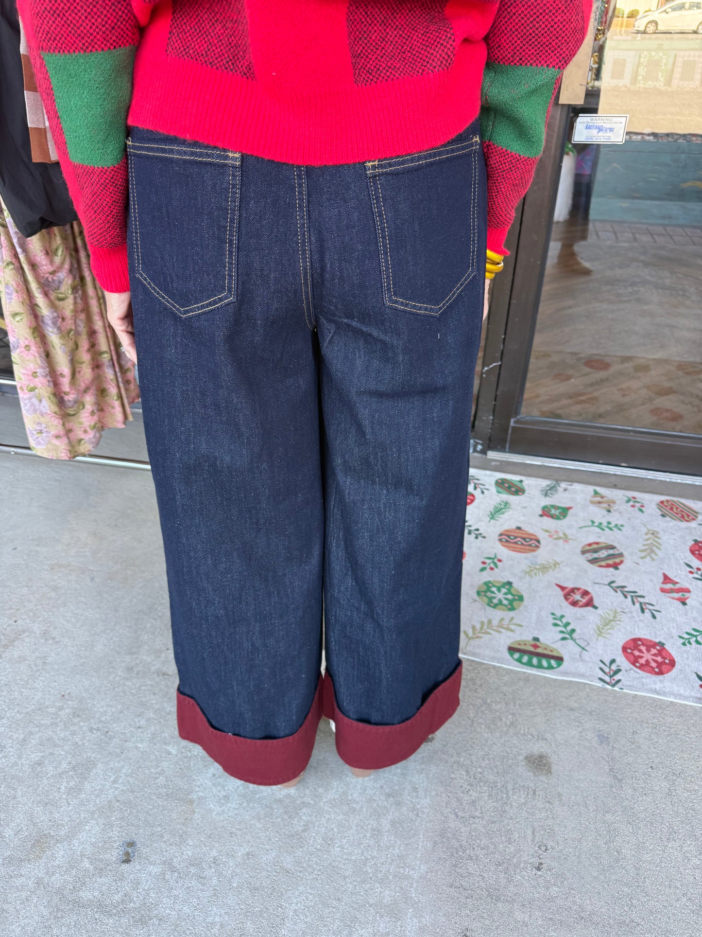 Indigo Wide Leg Cuffed Pants