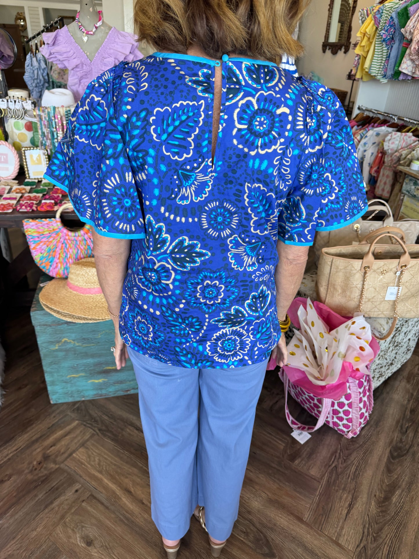 Kenner Blue Flutter Sleeve Top