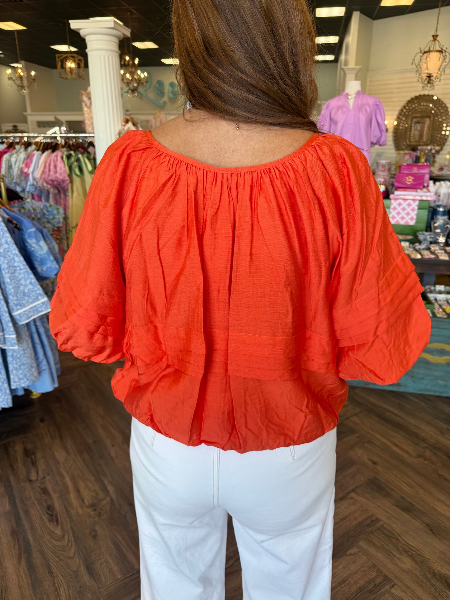 Pleated Bubble Top: Orange