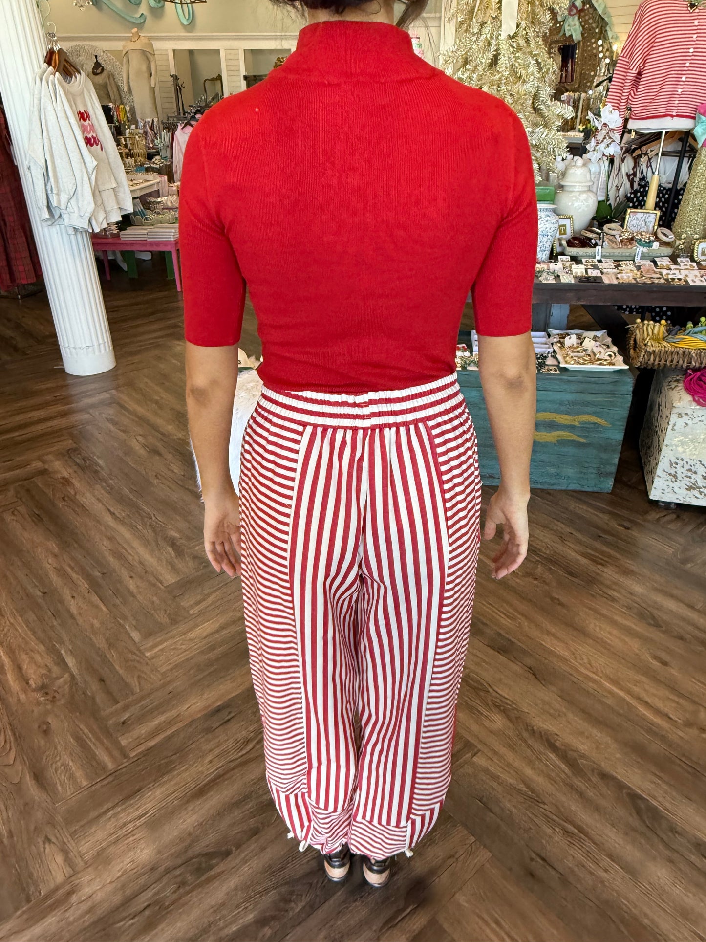 Striped Tie Pants: Red
