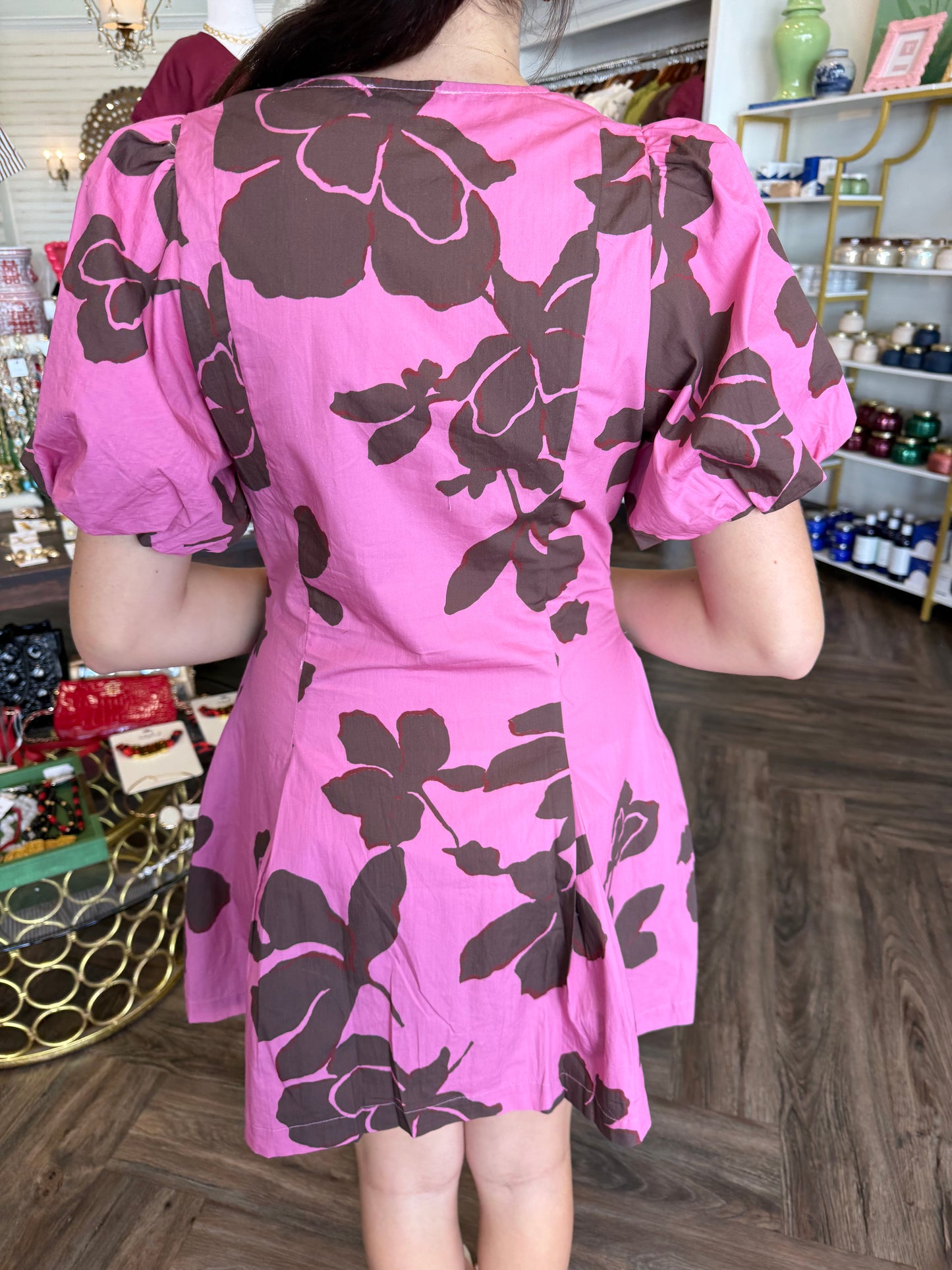 Pink and Brown Button Dress
