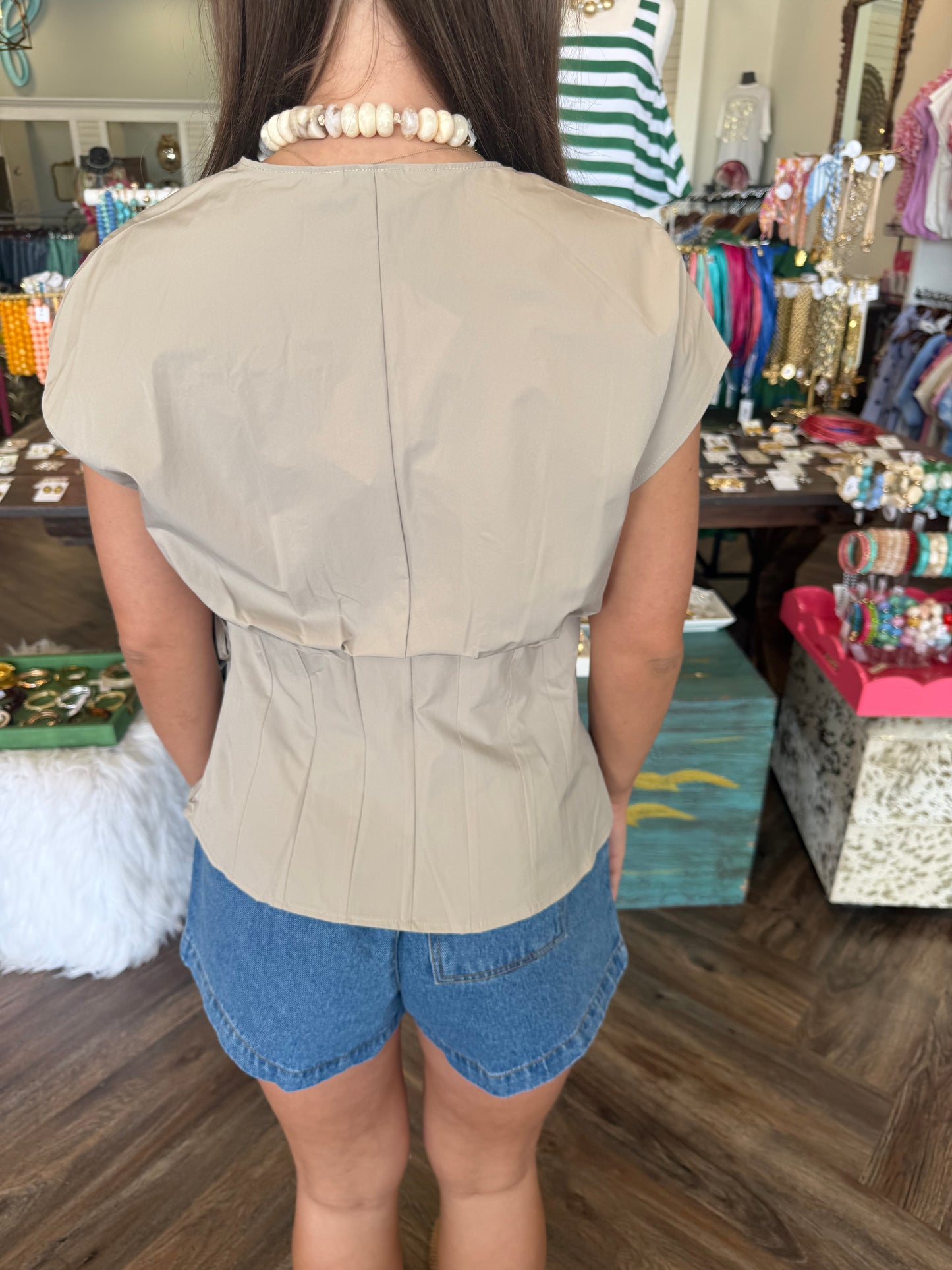 Avery Pleated Top: Tan