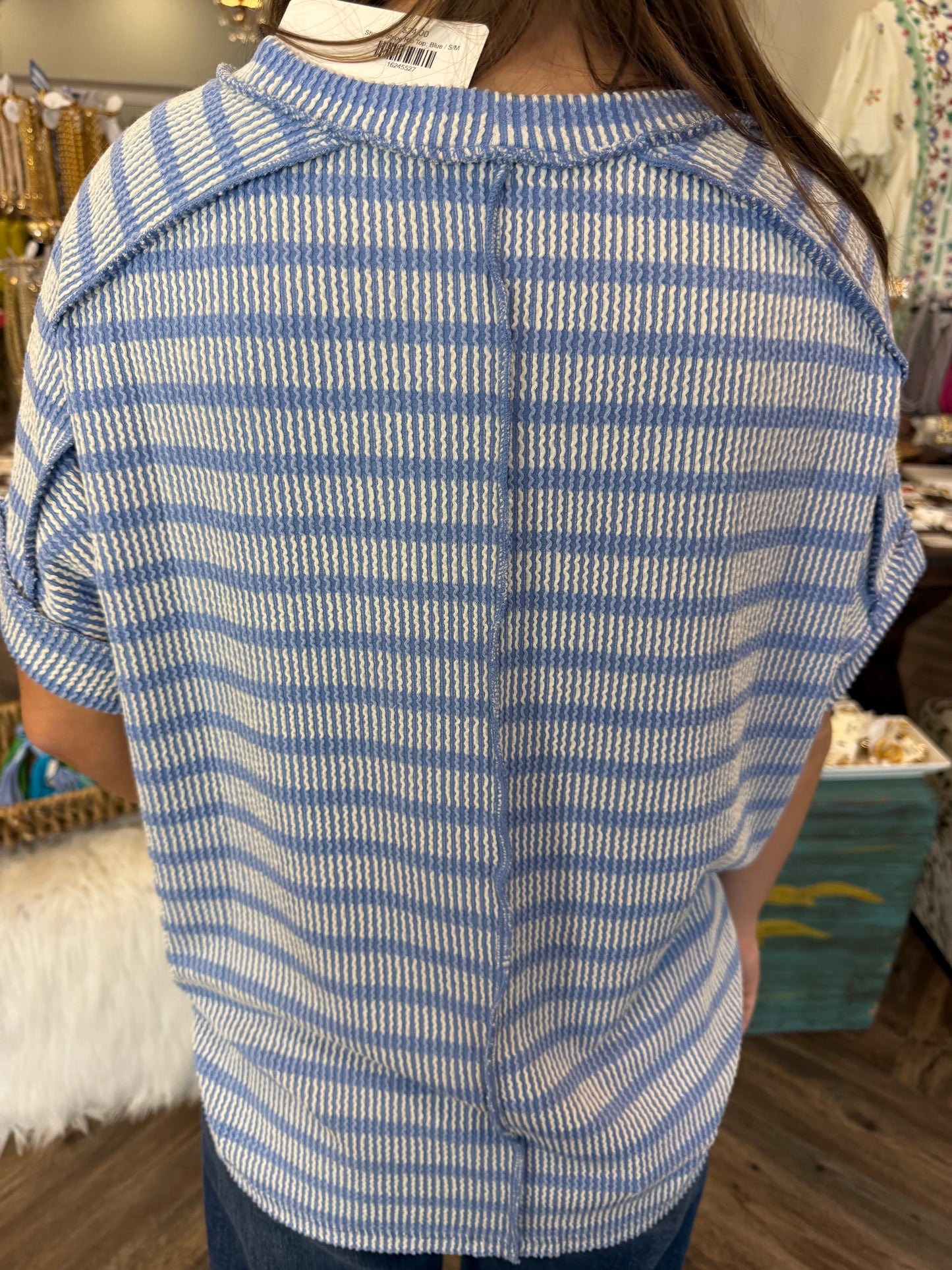 Shayla Stripe Rib Top: Black