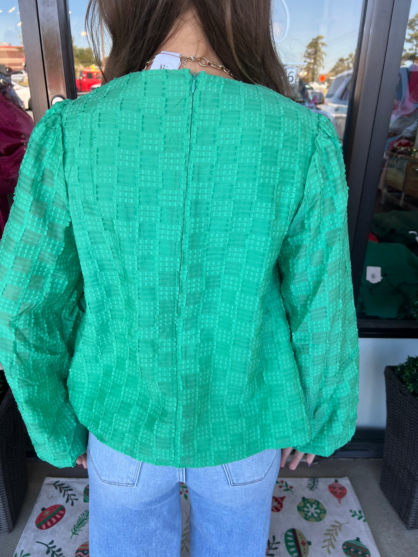Check Textured Blouse: Emerald