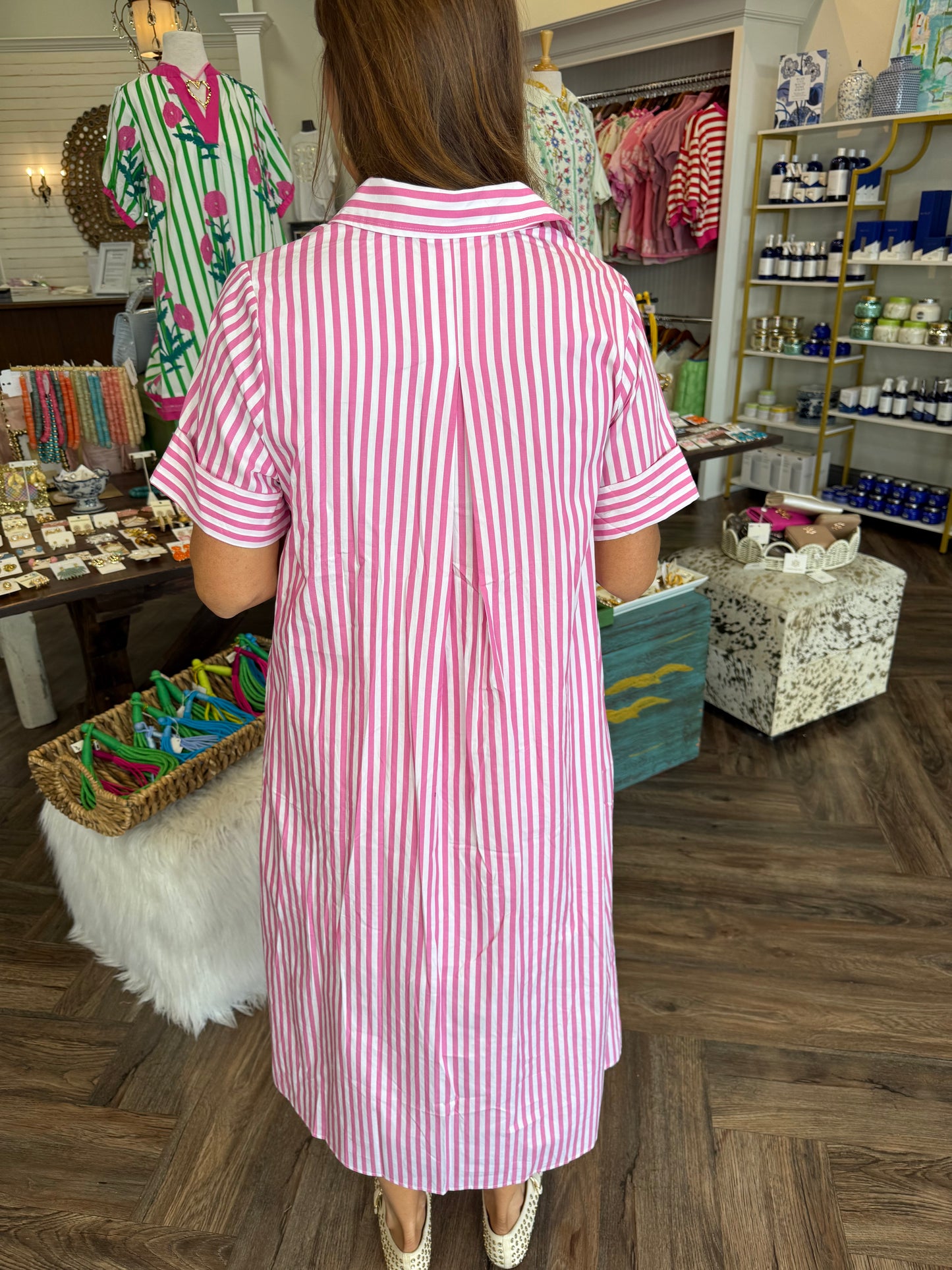 Fuchsia Button Striped Midi Dress