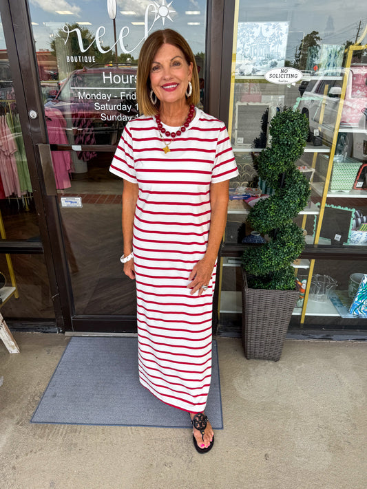 Megan Stripe Midi Dress: Burgundy