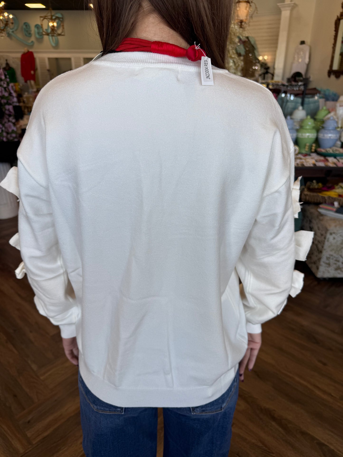 Cream Bow Embellished Sweater