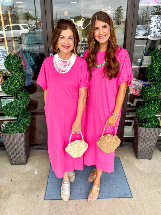 Solid Pink Midi Dress