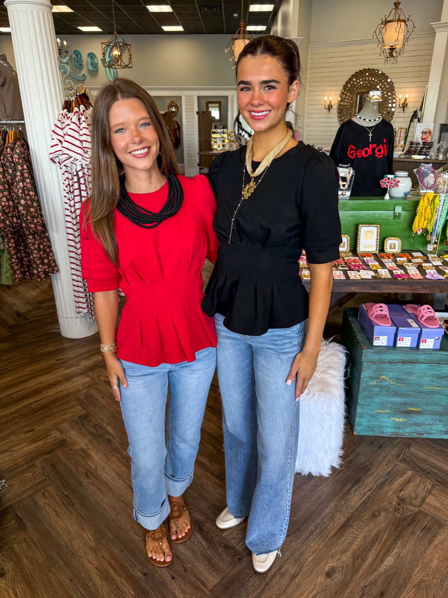 Pleated Waist Top- Red