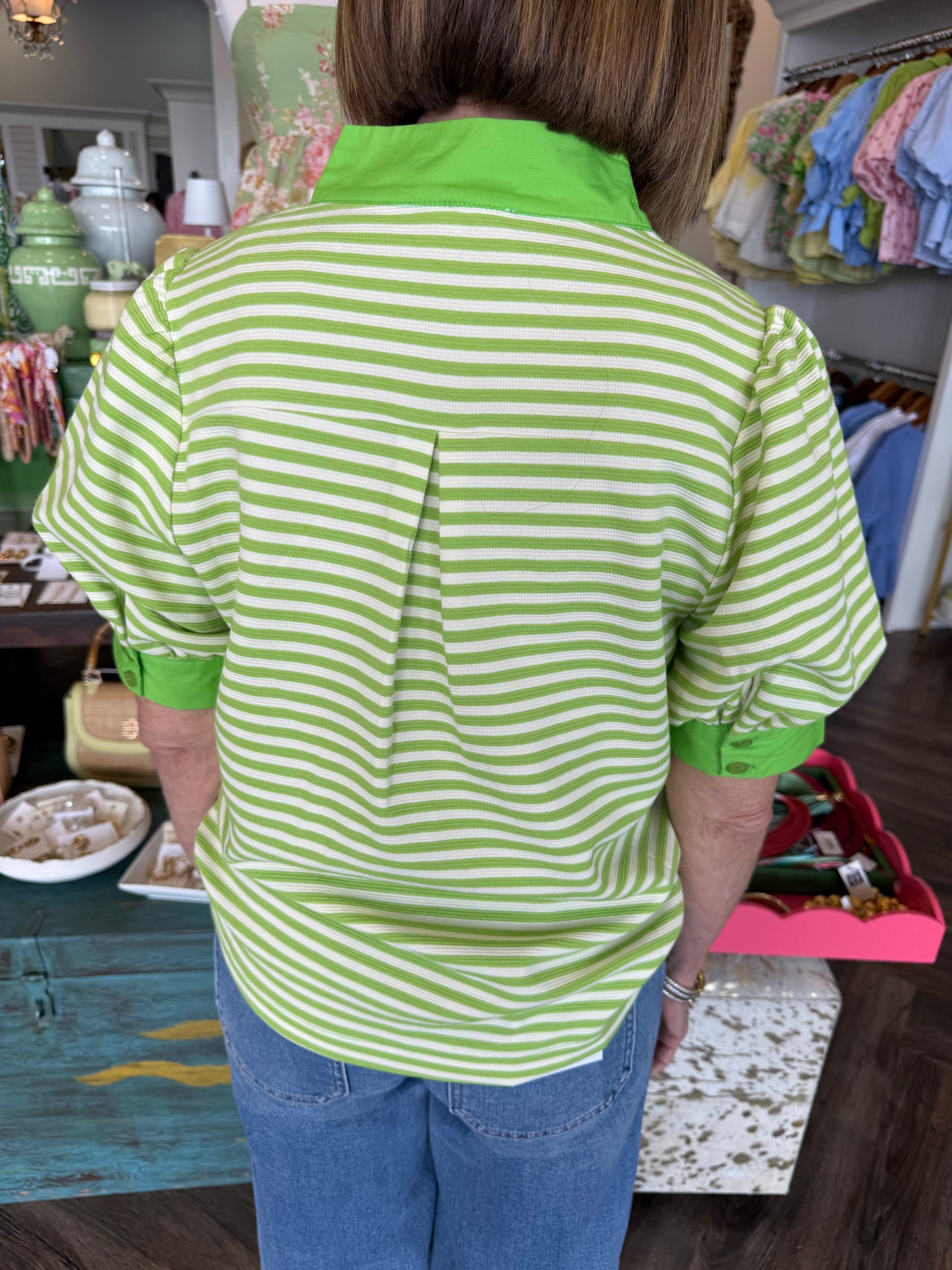 Kelly Green Stripe Detail Top