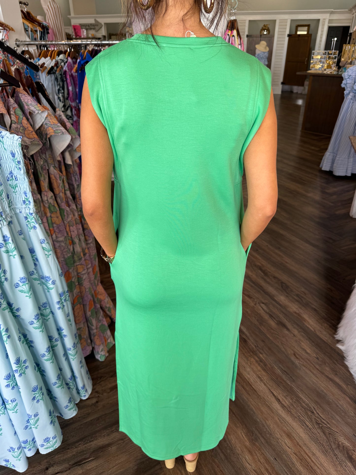 Apple Green Solid Midi Dress
