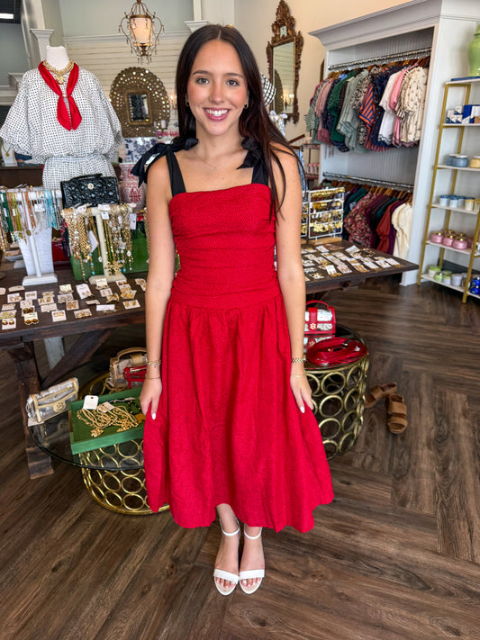Jacquard Red/Black Midi Dress