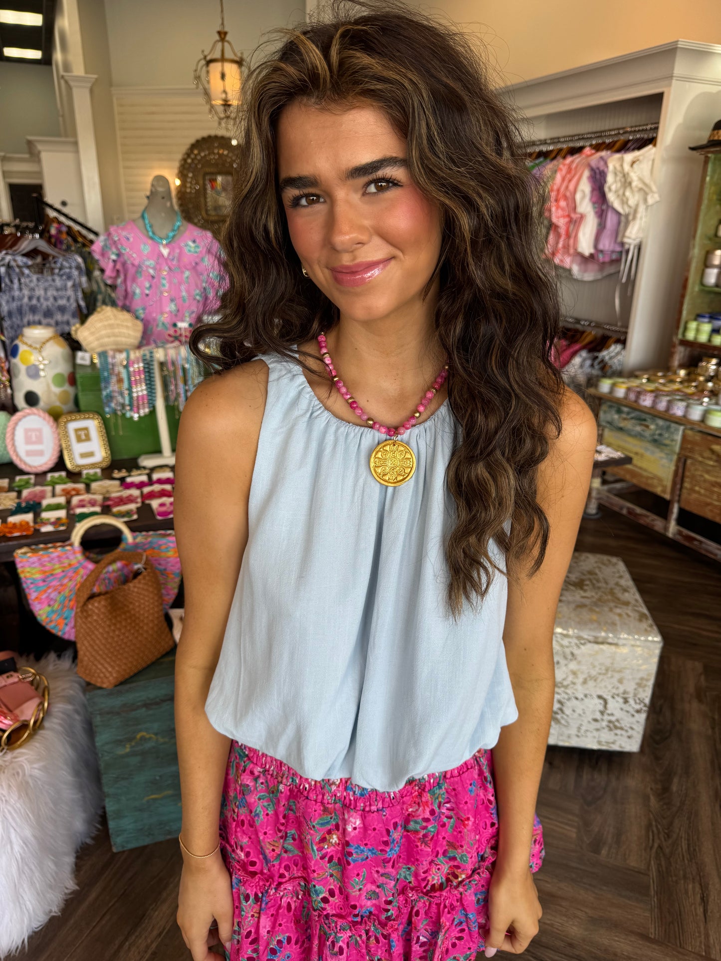 Pink Fire Agate Hidden Truth Necklace: Holly Cross