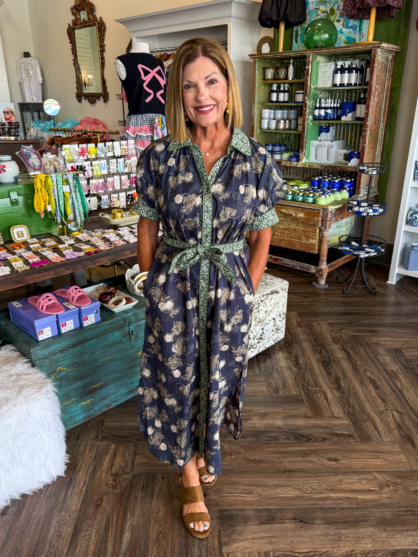 Nancy Navy Tie Midi Dress