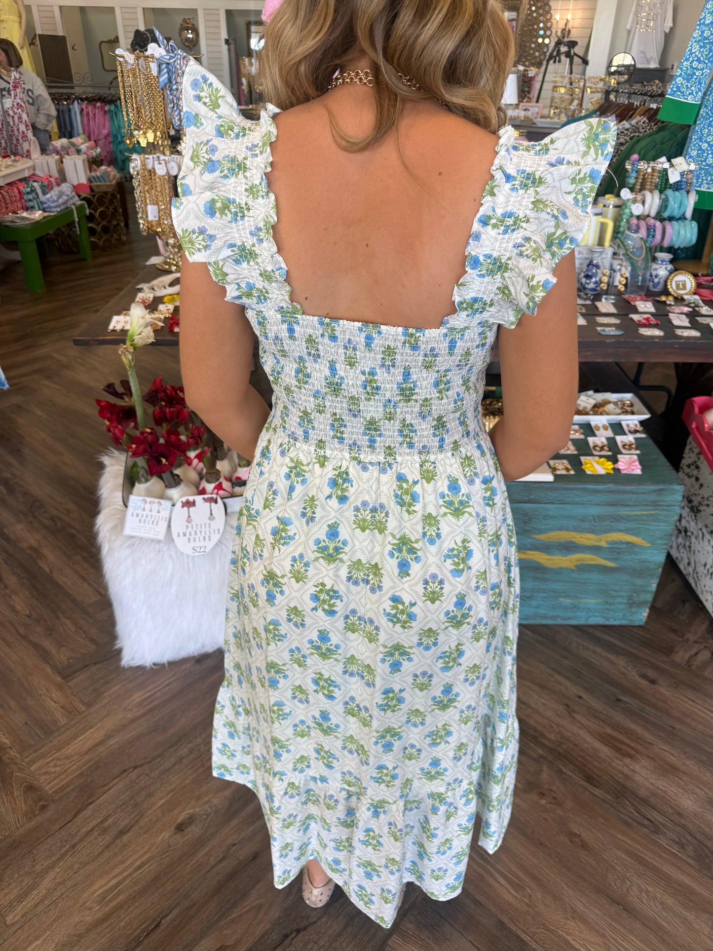 Smocked Southern Bloom Dress: Blue