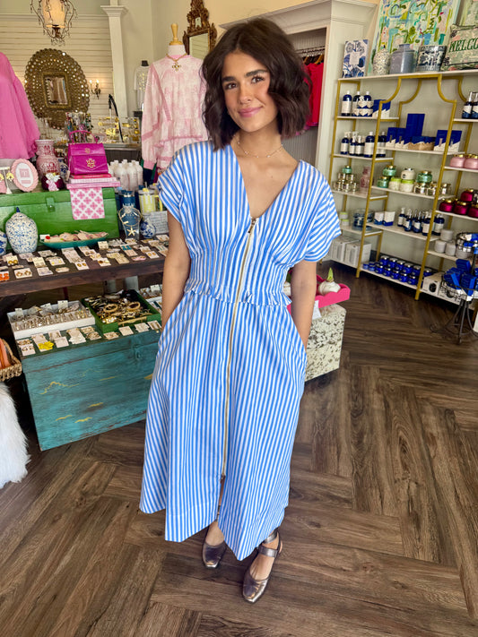 Beachy Striped Zip Midi Dress