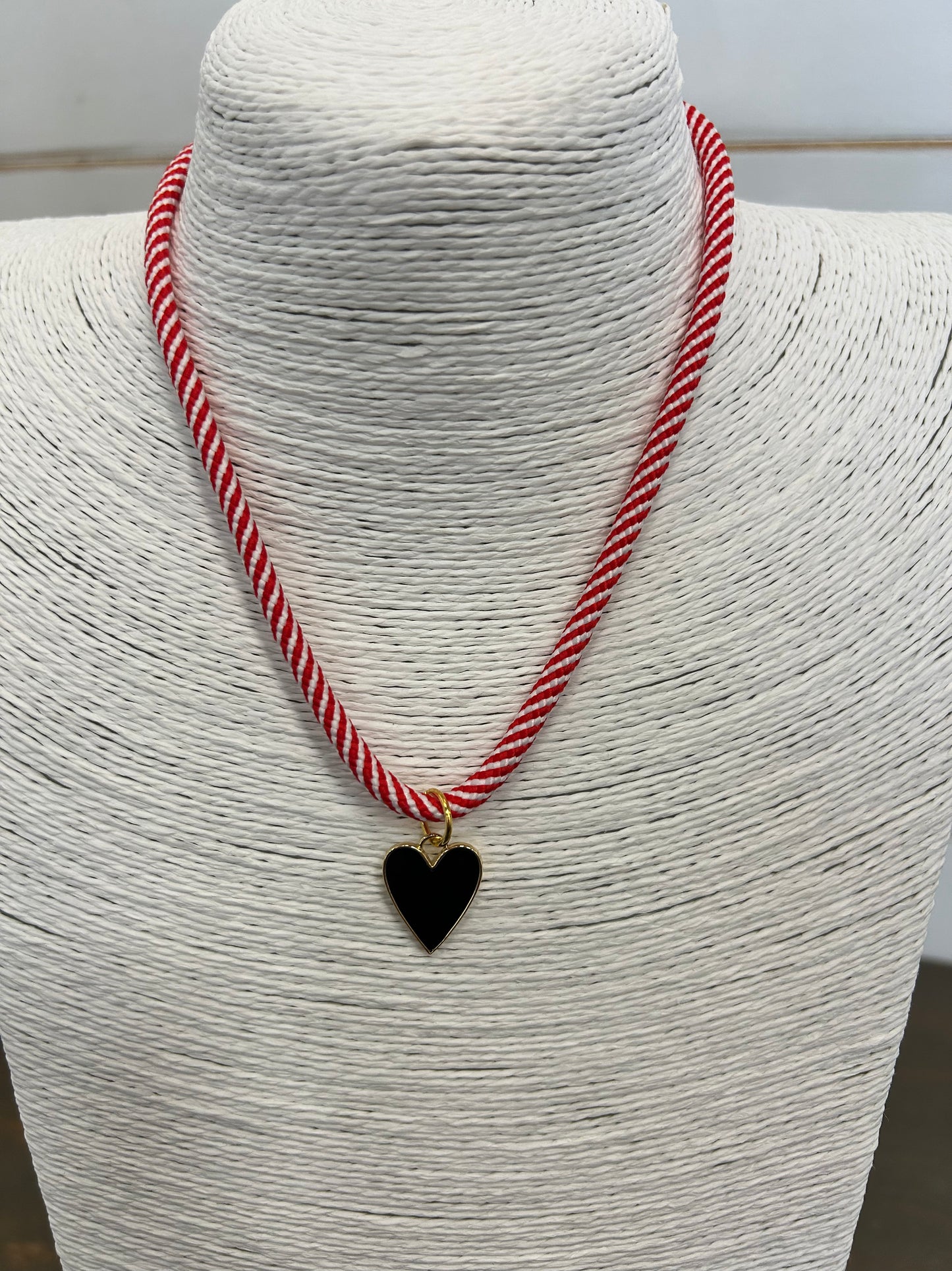 Black Heart Charm Rope Necklace