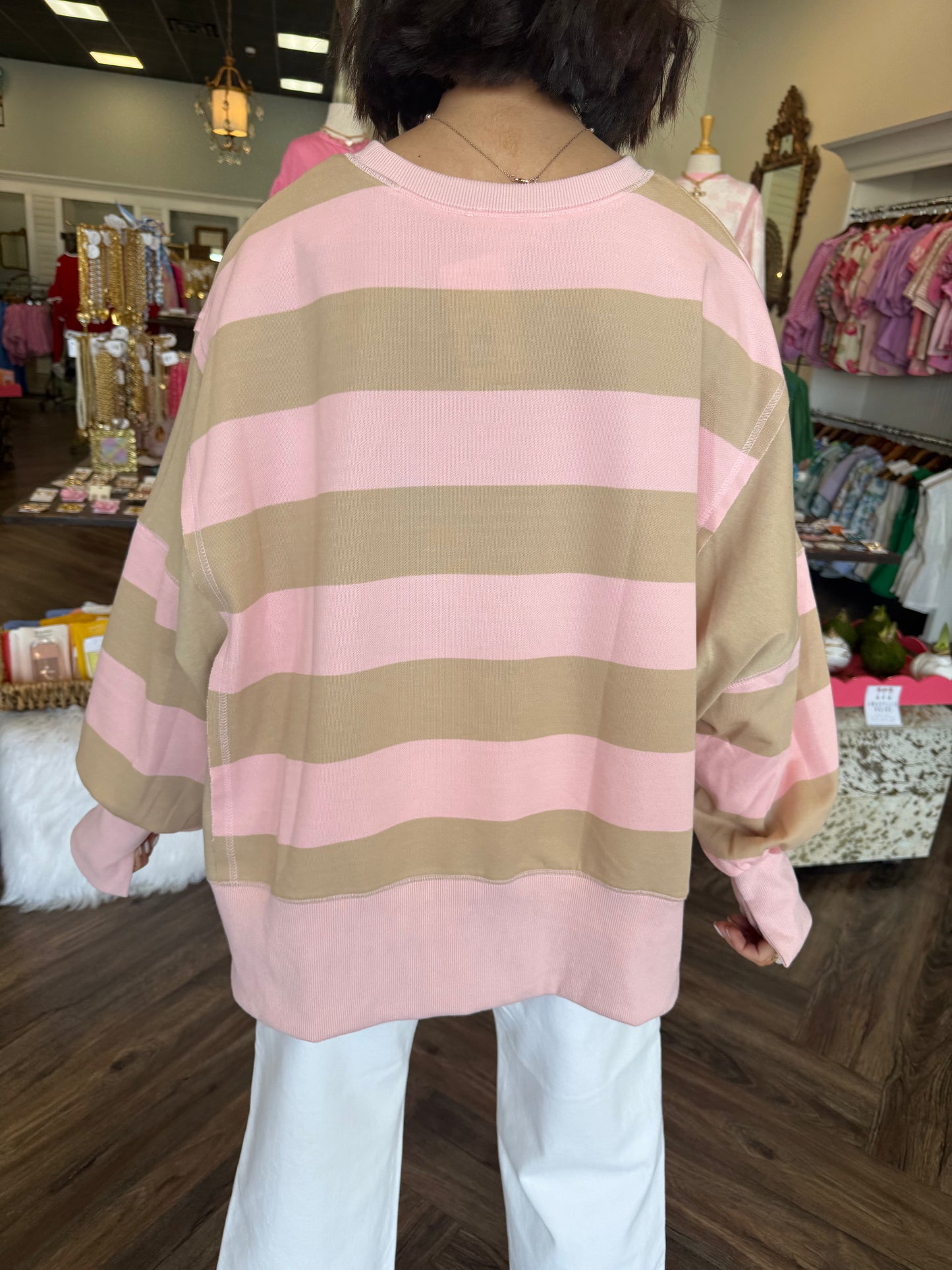Pink and Taupe Striped Sweater