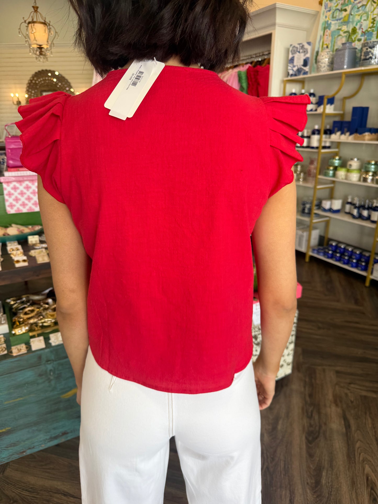Wavy Pop Flutter Top: Red/Pink